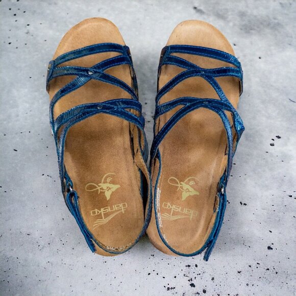 Dansko Jovie Blue Patent Leather Strappy Sandals Slingback Women's Size 7.5 - Picture 3 of 7